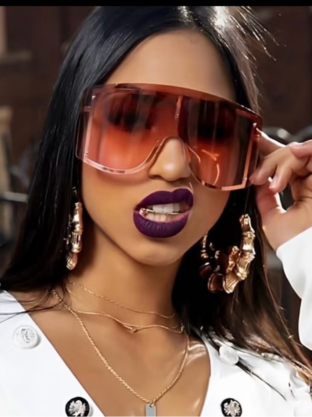 Unisex Oversized Amber Shield Sunglasses - Fashion Statement